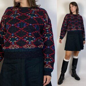 Vintage 1980s RUSTIC Cottage Core Scandinavian FOLK Style WOOL Sweater! Medium